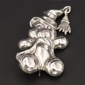 925 Sterling Silver JEZLAINE Teddy Bear Figural Brooch Pin 11.5 grams  Designer